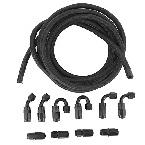 Yctze Tuyau de carburant, 5 mètres Tuyau de carburant d'huile Raccord AN6-6AN Raccord en acier inoxydable en nylon tressé droit 45 ° 90 ° 180 ° Adaptateur d'extrémité Conduites de carburant et