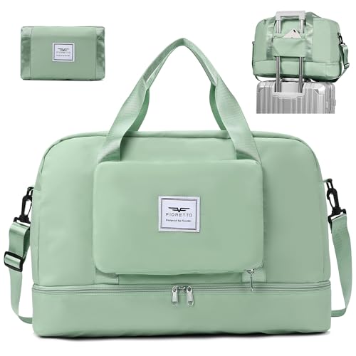 FIORETTO Womens Foldable Weekend Bag Overnight Hospital Bag with Shoes Compartment & Wet Pocket, Water Resistant Gym Bag Duffle Bag Travel Bag Holdall for Women Men Green FIORETTO Womens Foldable Weekend Bag Overnight Hospital Bag with Shoes Compartment & Wet Pocket, Water Resistant Gym Bag Duffle Bag Travel Bag Holdall for Women Men Green