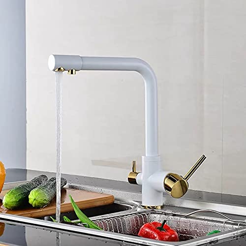 Évier de ferme blanc avec filtre en laiton et robinet purificateur cuisine tuyau 9/16