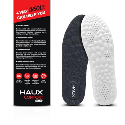 Image of HAUX PU Foam Comfort Insoles for Men | All-Day Cushioning & Durable Support,Lightweight, Durable, and Flexible, Dynamic Arch Technology for Neutral to High Arches (Black, 6)