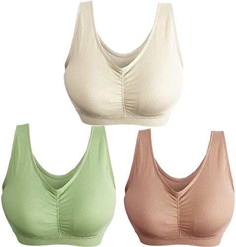 KINYAOYAO 3 Pack Women’s Ultimate Comfy Medium Support Seamless Wireless Sports Bra with Removable Pads