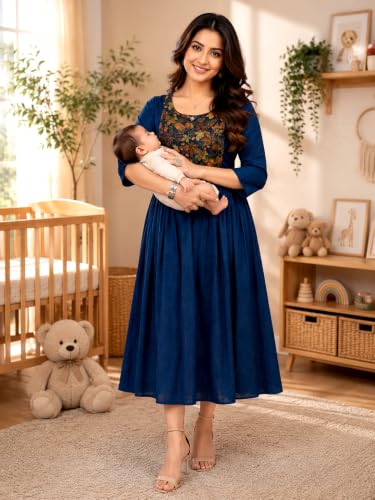 Image of RITIJYA Feeding Kurtis for Women with Zip | Maternity Gown Pregnancy Dress for Nursing Mothers | Viscose Rayon | Stylish & Comfortable | S to 4XL | Maternity Wear Feeding Dress Tops