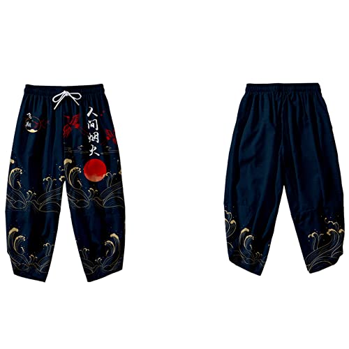 Image of DOSLAVIDA Men's Japanese Kimono Jacket Set Stylish Open Front Coat With Shorts Chinese Style Printed Cardigan Suit