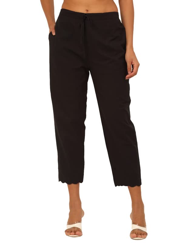 Image of Cotton Cutwork Knitted Palazzos for Women /Girls /Ladies | Elasticated Waistband | All Day Comfort | Black