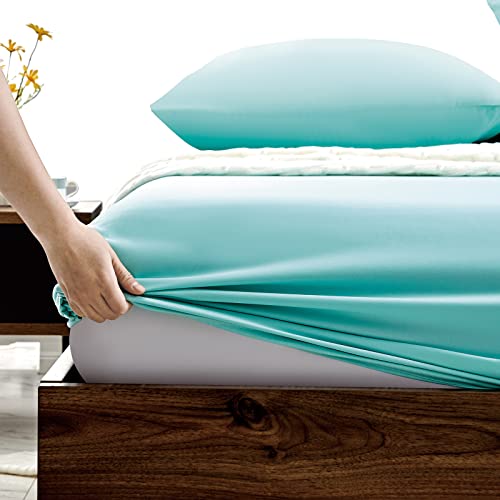 FreshCulture King Fitted Sheets, Bulk Pack of 6, Deep Pocket, Soft Microfiber Bottom Sheets for Home, Salons, Hotels, King Size Fitted Sheets Only (Spa Blue)