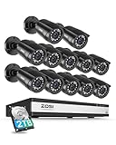 ZOSI 1080P 16CH Security Camera System with Human Vehicle Detection, H.265+ 5MP DVR Recorder with 2TB Hard Drive,12x 1920TVL 2MP CCTV Bullet Camera Outdoor Indoor Surveillance Set, 80ft Night Vision