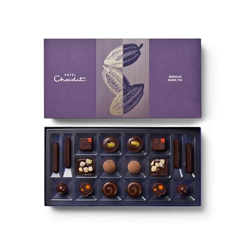 Hotel Chocolat Serious Dark Fix 18-Piece Boxed Selection 195g - Chocolate Gift Box For Birthday Anniversary Thank You