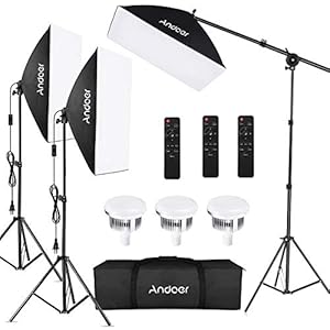 Andoer Softbox Photography Lighting Kit Professional Studio Equipment with 20″x28″ Softbox, 2800-5700K 85W Bi-Color Temperature Bulb with Remote, Light Stand, Boom Arm for Portrait Product Shooting
