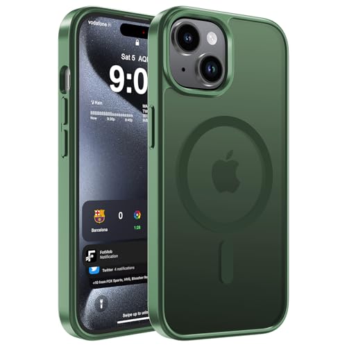 WRJ Magnetic Matte Case for iPhone 13/iPhone 14 6.1-Inch iPhone 15 Case [Fit for Magsafe][Military Grade Drop Protection] Slim Translucent Anti-Fingerprints Shockproof Protective Case-Green