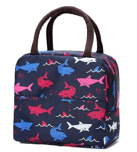 Image of Insulated Lunch Bag for Office, School, Men, Women, Hot & Cold Lunch Box, Tiffin Pouch (Blue Shark Lunch Bag)