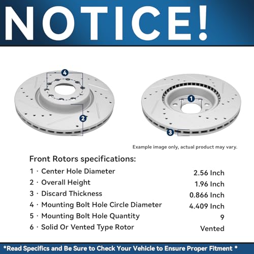 Image of Detroit Axle - Brake Kit for 2017-2019 VW Golf Alltrack, 2015-2018 GTI, Front and Rear Drilled & Slotted Disc Brake Rotors Ceramic Brake Pads Replacement : 12.28'' inch Front, 10.70 inch Rear Rotor