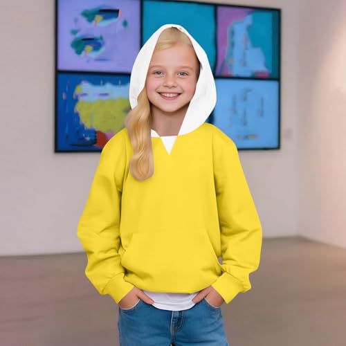 Cute Hoodies for Girls Hooded Sweatshirts 2025 Kids Long Sleeve Pullover Fall Fleece Tops Color Block Cute Clothes4