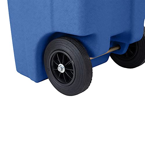 Toter 32 Gal. Blue Trash Can with Quiet Wheels and Attached Black Lid - Thumbnail 5