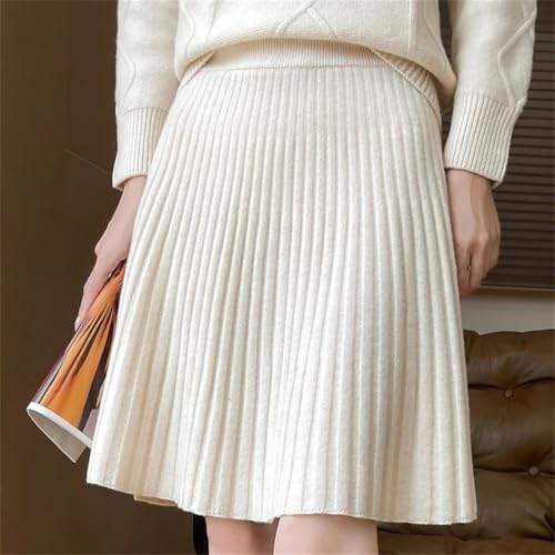 Women Autumn Winter Wool Knit Skirt High Waist A-Line Elastic Slim Drape Warm Skirt4