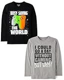The Children's Place Boys Gamer Long Sleeve Graphic T-Shirts,Multipacks Game Controller/Without Gaming 2-Pack Medium