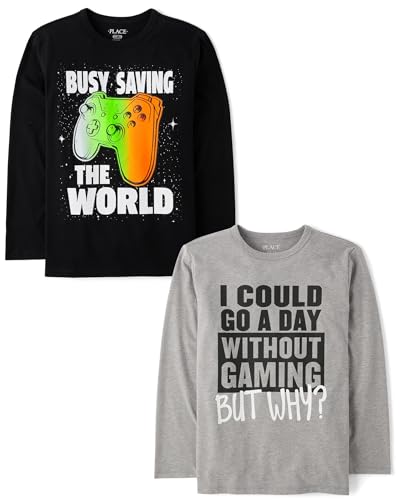 The Children's Place Boys Gamer Long Sleeve Graphic T-Shirts,Multipacks Game Controller/Without Gaming 2-Pack Medium