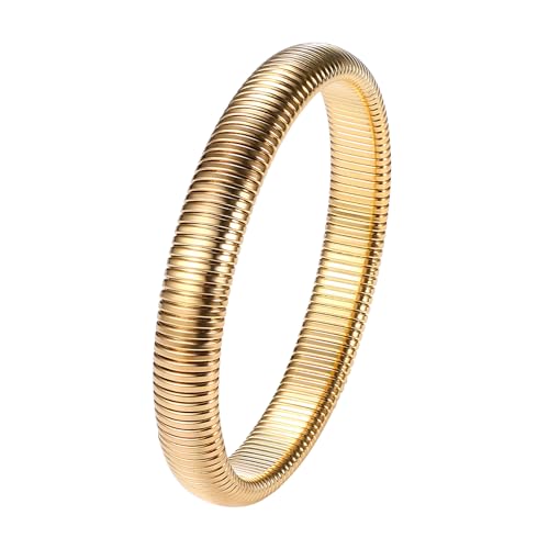 JewelryWe Pulsera Elástica Gruesa Mujer: Pulsera de Oro Extensible Minimalista...