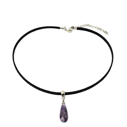 Gargantilha de Couro de Pedra Natural Ametista Bijuterias Femininas