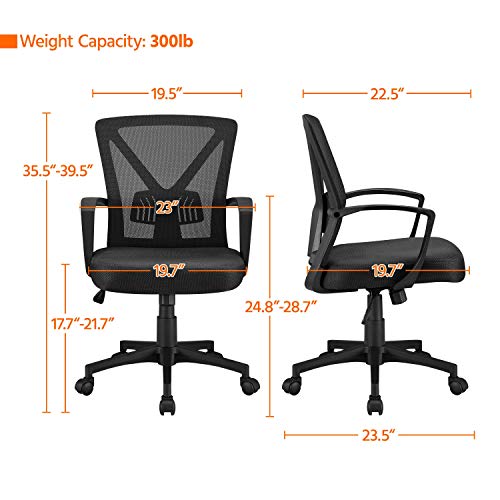 Image of Yaheetech Mid-Back Mesh Task Office Desk Chair with Wheels and Arms, Black | Breathable mesh back and foam-padded seat for all-day comfort; sturdy metal frame, height adjustable, and easy to assemble