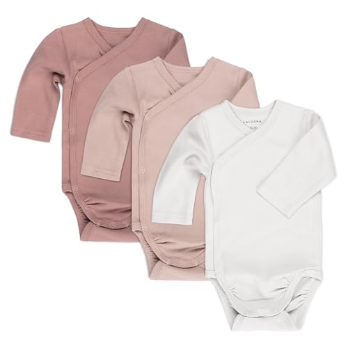LaLoona Pack Body Bebe Algodón 100% - 3 Ud. Bodies Bebe Manga Larga para Recién Nacido, Body Cruzado Certificado OekoTex 100, Ropa Bebé