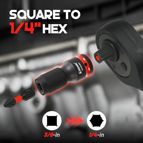 Image of EZARC 4 Pcs Impact to 1 /4 Hex Converter, 1 /2 3 /8 1 /4-Inch Square Drive Sockets to 1 /4-Inch Hex Adapter, Impact Wrench Adapters for Ratchet Wrench Drivers, Impact Bit Holders, Quick-Change Chuck