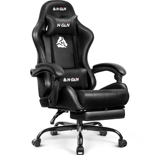 N-GEN GAMING Video Gaming Chair with Footrest Lumbar Support for Home Office High Back Recliner...