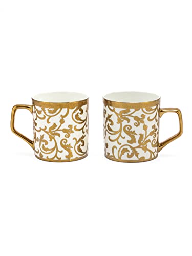 Image of Clay Craft Fine Ceramic Gold Print Tea Cups /Mugs Set of 6-220 ml Each (Director E696), Tea Cup Set of 6, Mugs for Coffee, Cups Set of 6, Mug Set, Ideal for Gifting, Perfect for Home and Office