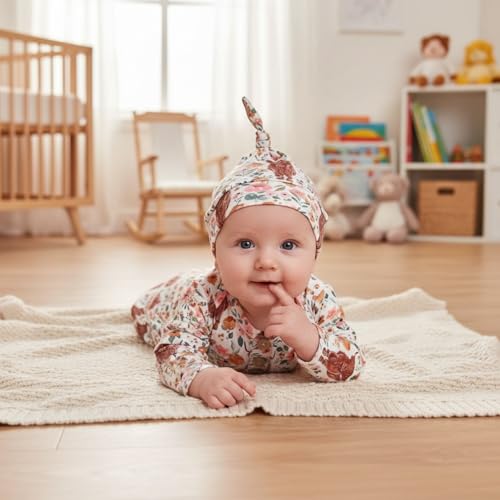 Image of AMAWMW Newborn Baby Boys Girls Cartoon Sleeper Gown Long Sleeve Mountain Nightgown Hat Outfits