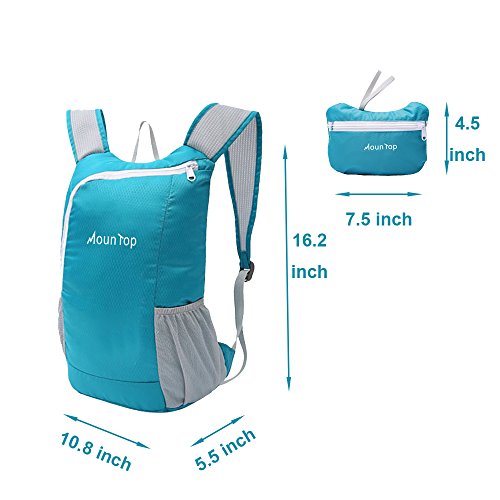 Mountop Lightweight Water Resistant Foldable Backpack For Hiking Travel Riding - Teal #TOP2