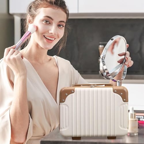 Image of GLOSSYPLUS ABS Hard Shell Cosmetic Travel Hand Luggage Portable Carrying Makeup Case Suitcase Organizer Box Vanity Mini Suitcase Small Accessory Bag, 30 cm, No Wheels (Brown)
