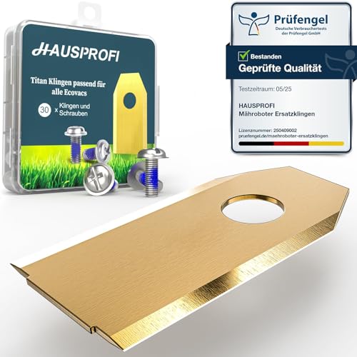 HAUSPROFI 30x Titan Ersatzklingen Ersatzkmesser für ECOVACS GOAT Mähroboter, DIN EN 50636-2-107 geprüft, 60% langlebiger, inkl. Sicherungs-Schrauben & Box