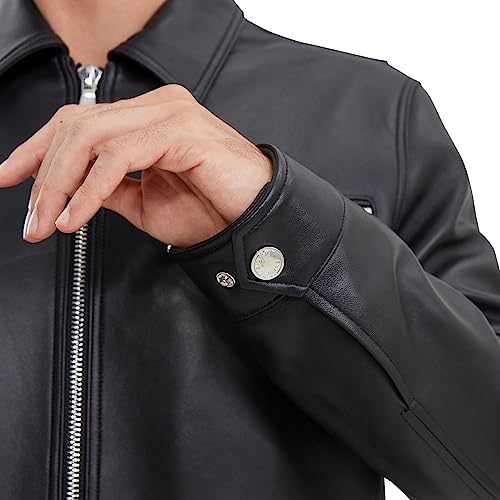 Leather Jacket Men,Lambskin Jacket with Full Zip Front,Casual Style,Tailored Design,Metal Snap Cuffs4