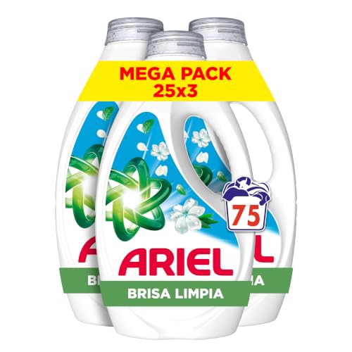 ARIEL Detergente Lavadora Líquido, Brisa Limpia, 75 Lavados (Paquete de 3)