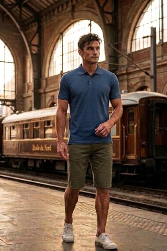 Image of Louis Philippe Men's Slim Fit Cotton Blend Solid Casual Shorts with Stretch