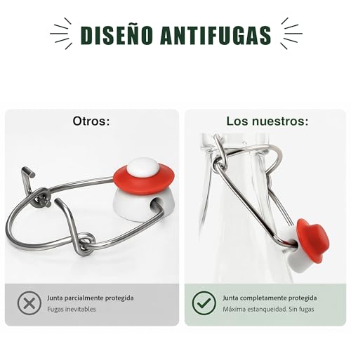 Miniatura 6 de Casavetro Botellas De Vidrio De 1000 Ml Con Tapas Abatibles, 6 Botellas Reutilizables Herméticas Para Cerveza Casera, Aceite, Vinagre, Cerveza, Agua, Refrescos, Vino, Fabricadas En La Ue 6 X 1 Litro