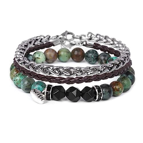 FANCIBAND Bracciale Uomo Acciaio Inox e Perle Pelle Bracciali Regalo per Marito Fidanzato Fratello Personalizzato Bracciale uomo Pietre...