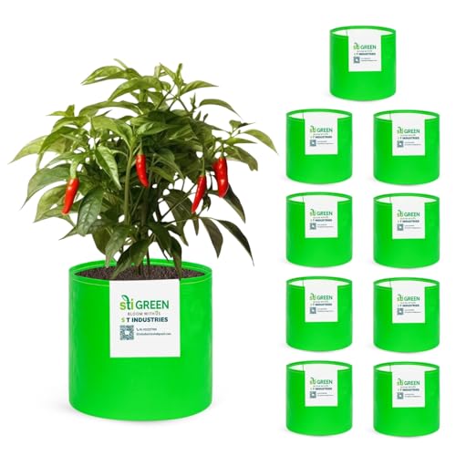 Image of HDPE Grow Bags for Plants 6X6 Inch (Pack of 10) | 260 GSM Heavy Duty UV-Protected Round Green Colour Plant Bags for Terrace and Vegetable Gardening | Strong & Reusable|