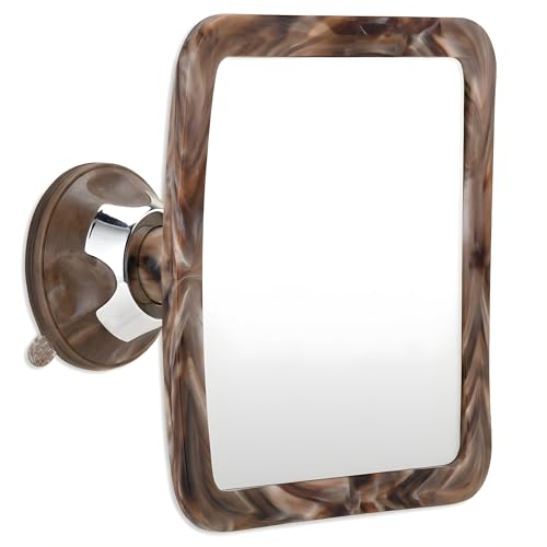 Image of MIRRORVANA Fogless Shower Mirror for Shaving - Shatterproof Surface, Upgraded Suction Cup, and 360 Swivel Design - 6.3 inch x 6.3 inch (Cocoa Marble Print)