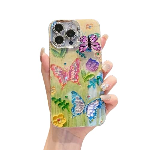 Image of PEEPERLY Back Cover Case for iPhone 13 Pro Max Scratch Resistant Anti-Slip TPU Shockproof Protective Durable Lush Meadow Garden Butterfly Case for Girls & Women