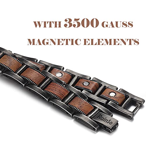 RainSo Mens Natural Wooden Design Magnetic Therapy Health Care Bracelet for Arthritis Adjustable with Gift Box (Red Sandalwood) - Thumbnail 2