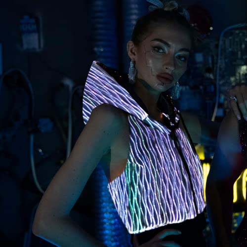 Women Sleeveless Hoodies Vest Light Up Tank Zip up Hooded Crop Tops Rave Outfits Music Festival LED Clothing2