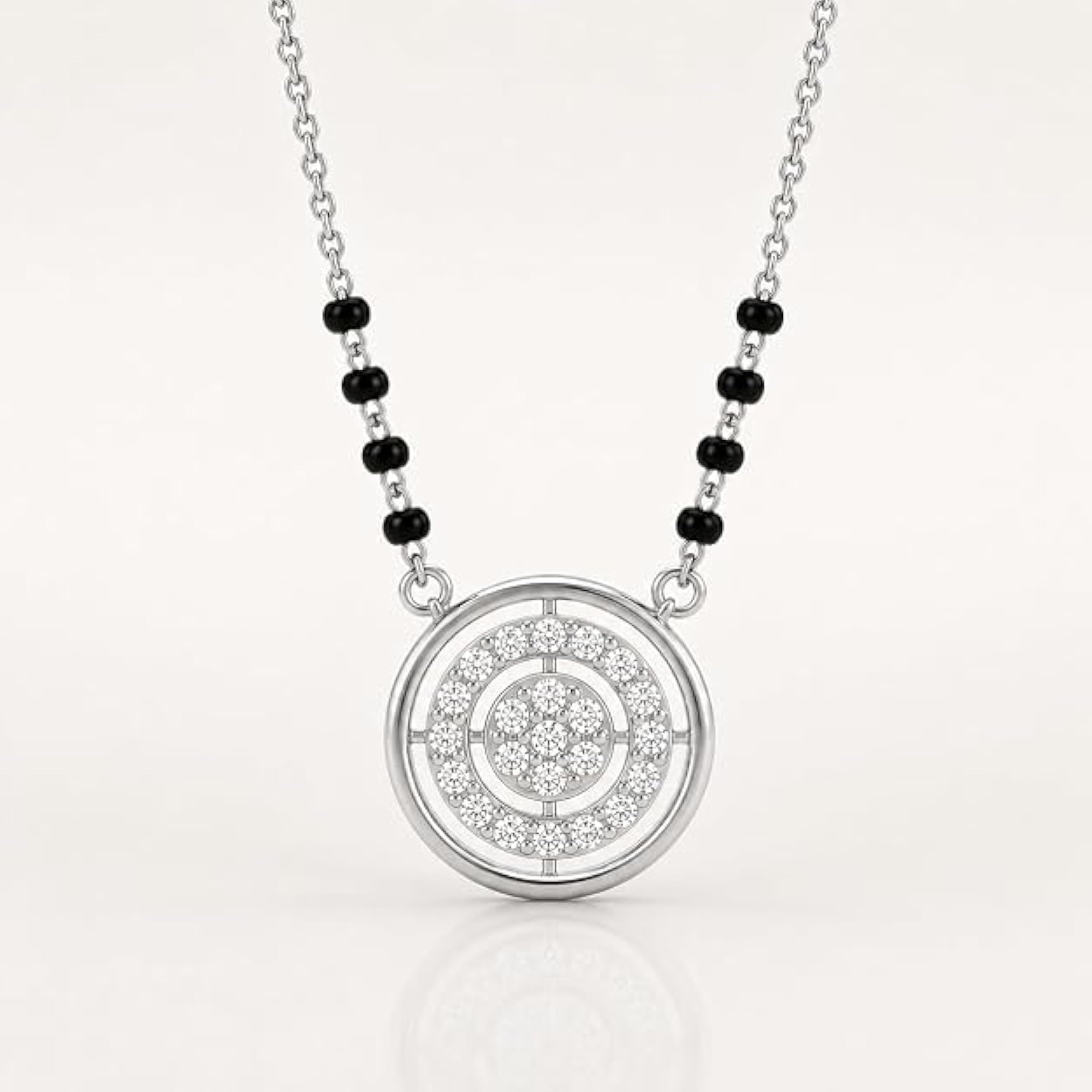 Silver Diamond Circle Pendant Mangalsutra Necklace