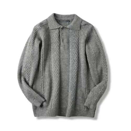 Men’S Retro Jacquard Knit Sweater Thick Long Sleeve Lapel Collar Casual Pullover Jumper Tops3