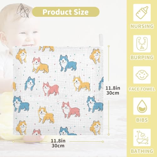 vvfelixl Baby Muslin Washcloths Kawaii Colorful Outline Husky Baby Burp Cloths Cotton Babys Face Towel for Newborn Infants Boys Girls Soft4