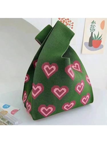 Image of Street27 Japanese Style Wrist Handbag for Women Knitted Handbag With Bow Decor Aesthetic Crochet Knit Tote Bag suitable for daily use, Shopping, Travel, Gift