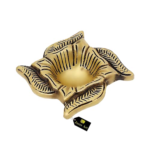 Image of Brass Diya Swastik Ethnic Design Handmade Curved Oil Wick Antique Kuber Deepak Lamp for Home Decor Temple Puja Office Counter Decoration Festival Gift (Pack of 1) (8 * 8 * 3 cm and 200g)