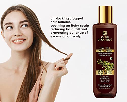Image of Khadi Organique Tea Tree Shampoo | Herbal Anti-Dandruff Hair Cleanser | Removes Dandruff from the Source | Promotes Strong, Smooth & Healthy Hair | For Men & Women | 200 ml (Pack of 1)