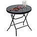 Produktbild PHI VILLA Klappbar Runder Beistelltisch Glas aus Metall Gartentisch Kaffeetisch Klein Balkontisch wetterfest pflegeleicht für Balkon Garten Terrasse Wohnzimmer