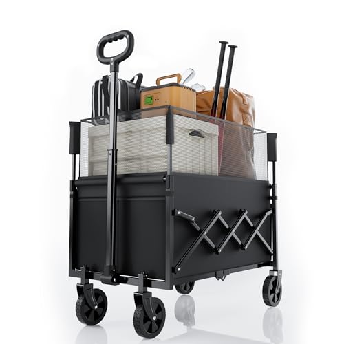 Chariot Utilitaire Pliable avec roulettes, capacité de 120 L, Noir