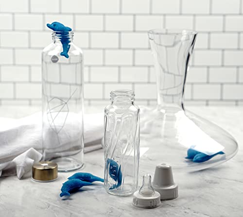 Image of RSVP International Reusable Bottle /Jar Cleaning Collection Sponge Covered Silicone Ball, Dolphin, Set of 3, Blue